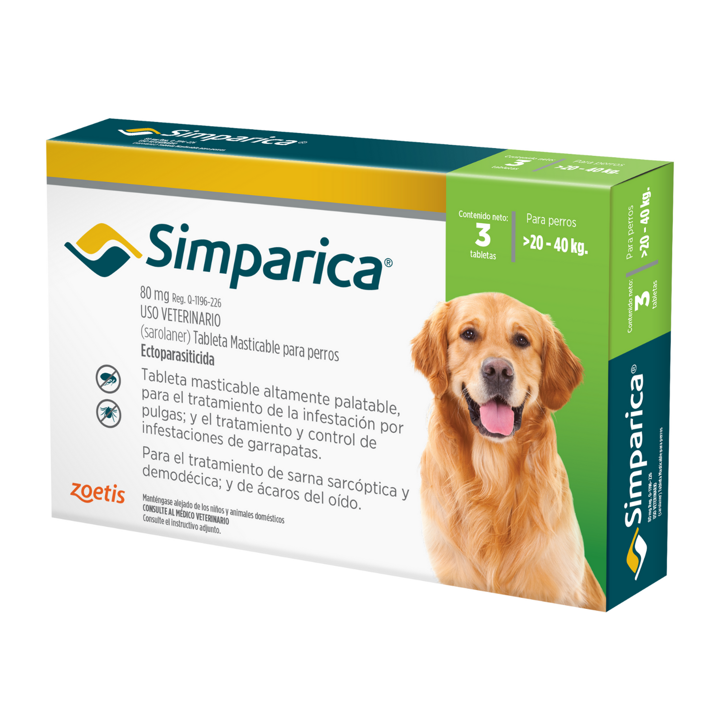SIMPARICA 20 A 40 KG 3 COMPRIMIDOS