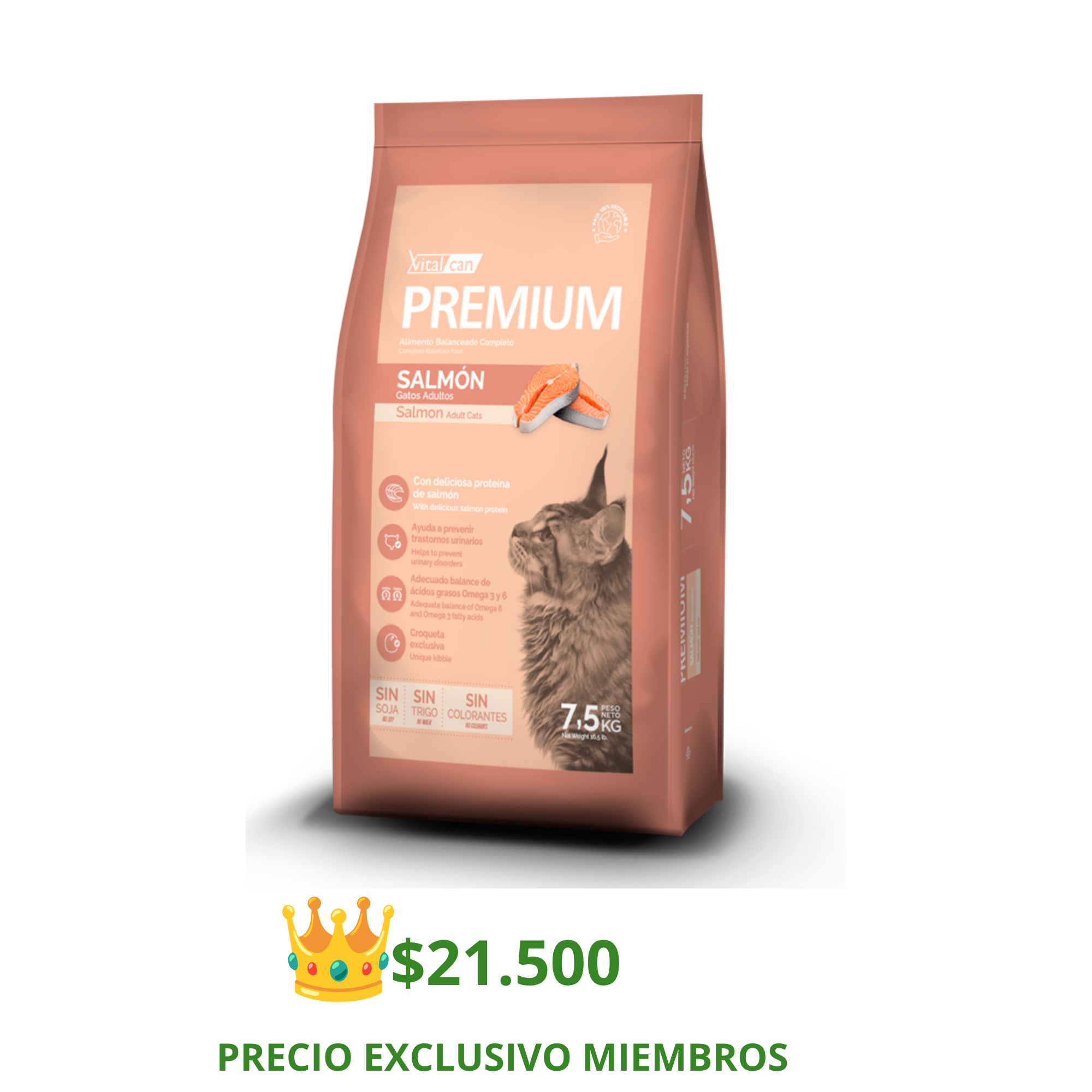 Premium Salmón Gatos Adultos 7,5 Kg