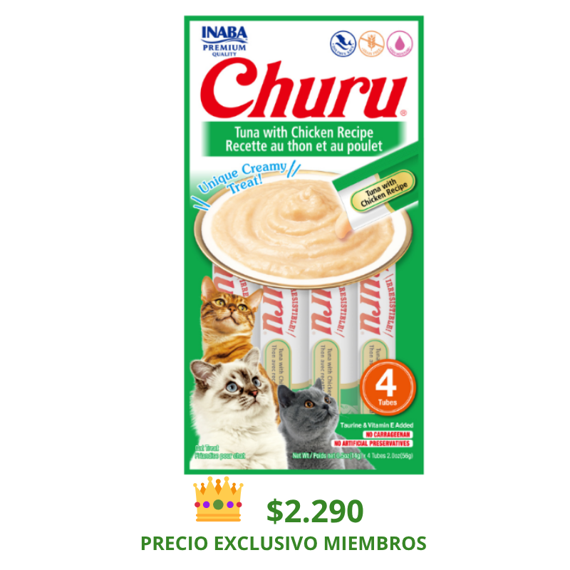 CHURU GATO SABOR ATÚN Y POLLO 4 TUBOS