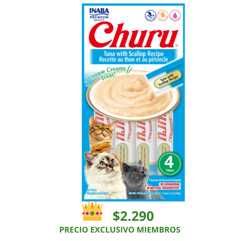 CHURU GATO SABOR ATÚN Y OSTIONES 4 TUBOS
