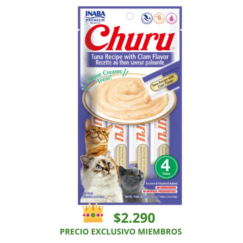 CHURU GATO SABOR ATÚN Y ALMEJA 4 TUBOS