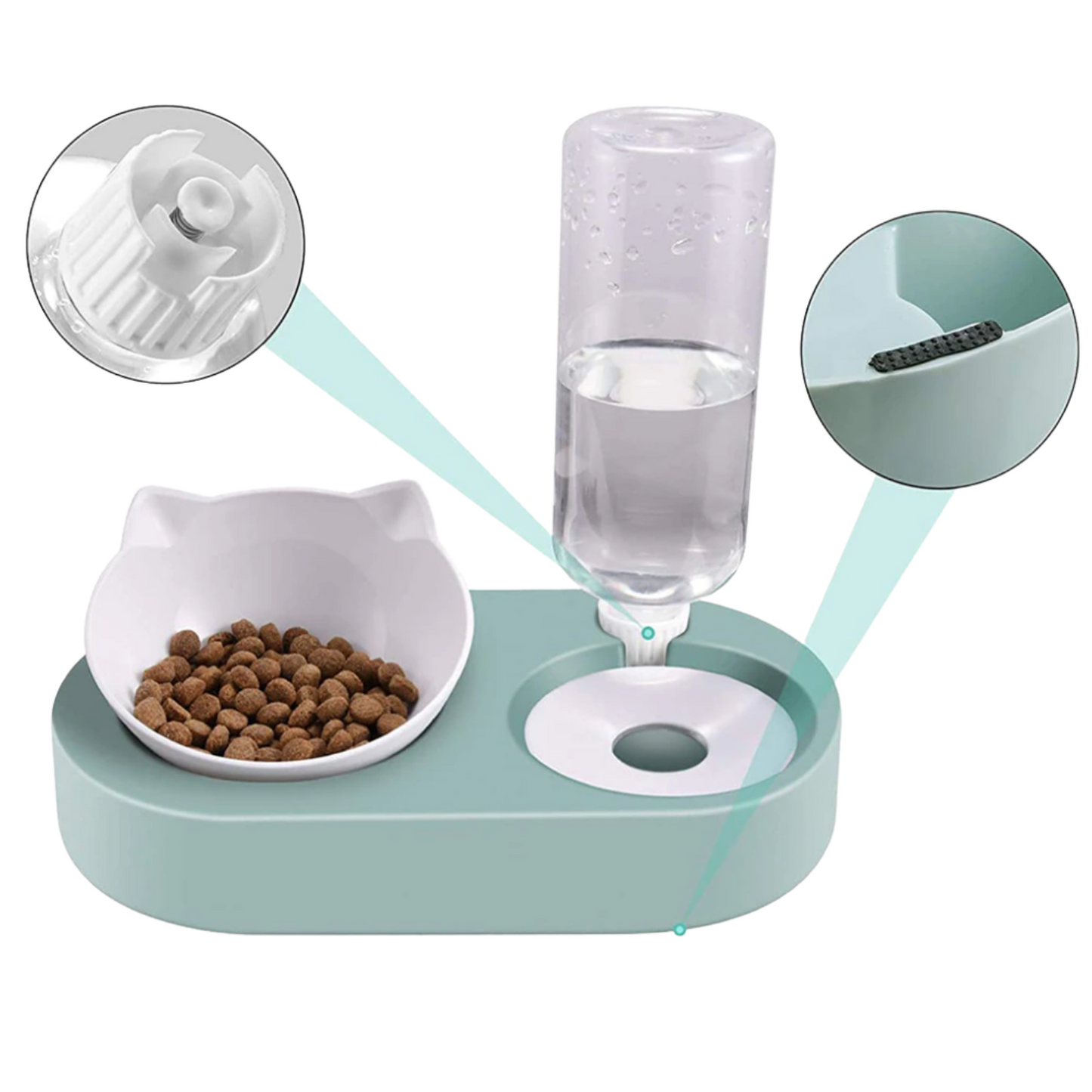 Comedero para gatos con dispensador de agua Verde