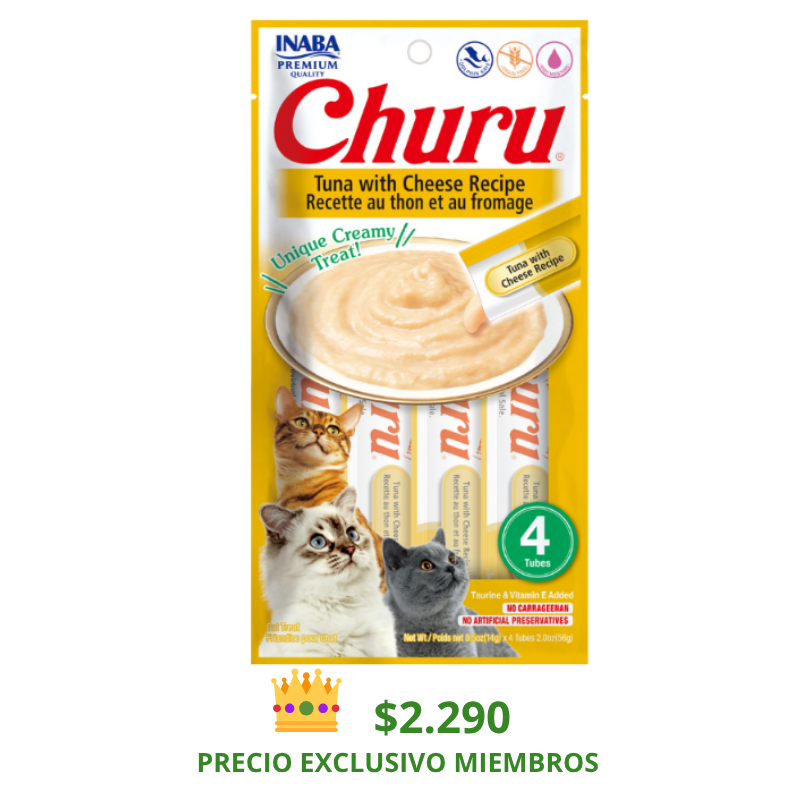 CHURU GATO SABOR ATÚN Y QUESO 4 TUBOS
